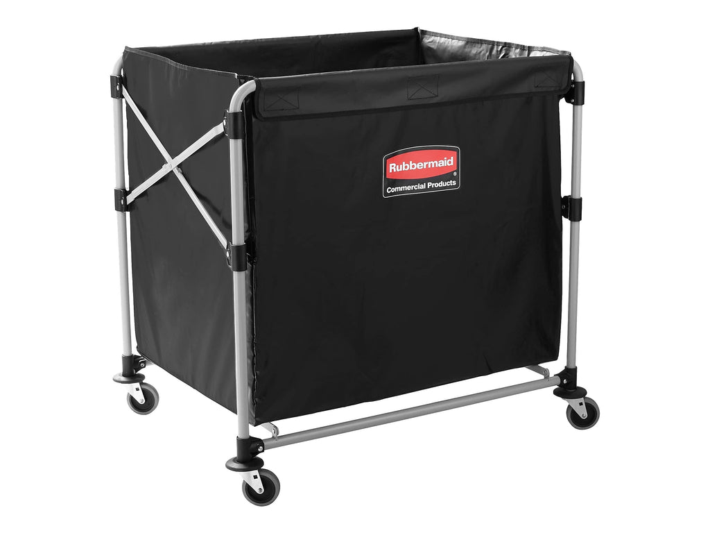 Rubbermaid Commercial Products, Collapsible X Cart, Black, Steel 8 Bushel Bin, Commercial Laundry Cart with Wheels for Hotel/Nursing Home/Home/College Easily Move Laundry/Supplies/Groceries