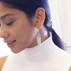 Floating Feathers Dangle Earrings - Silver Tone Long Hanging Leaf Drops
