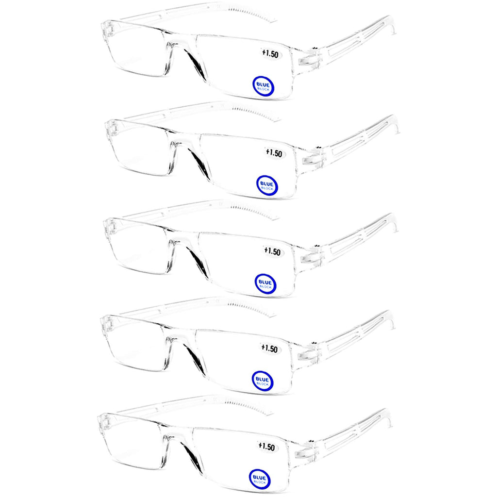 AQWANO Blue Light Blocking Computer Reading Glasses 5 Pack Clear Frame Rimless Readers Anti Glare Filter Lightweight for Women Men, 2.5
