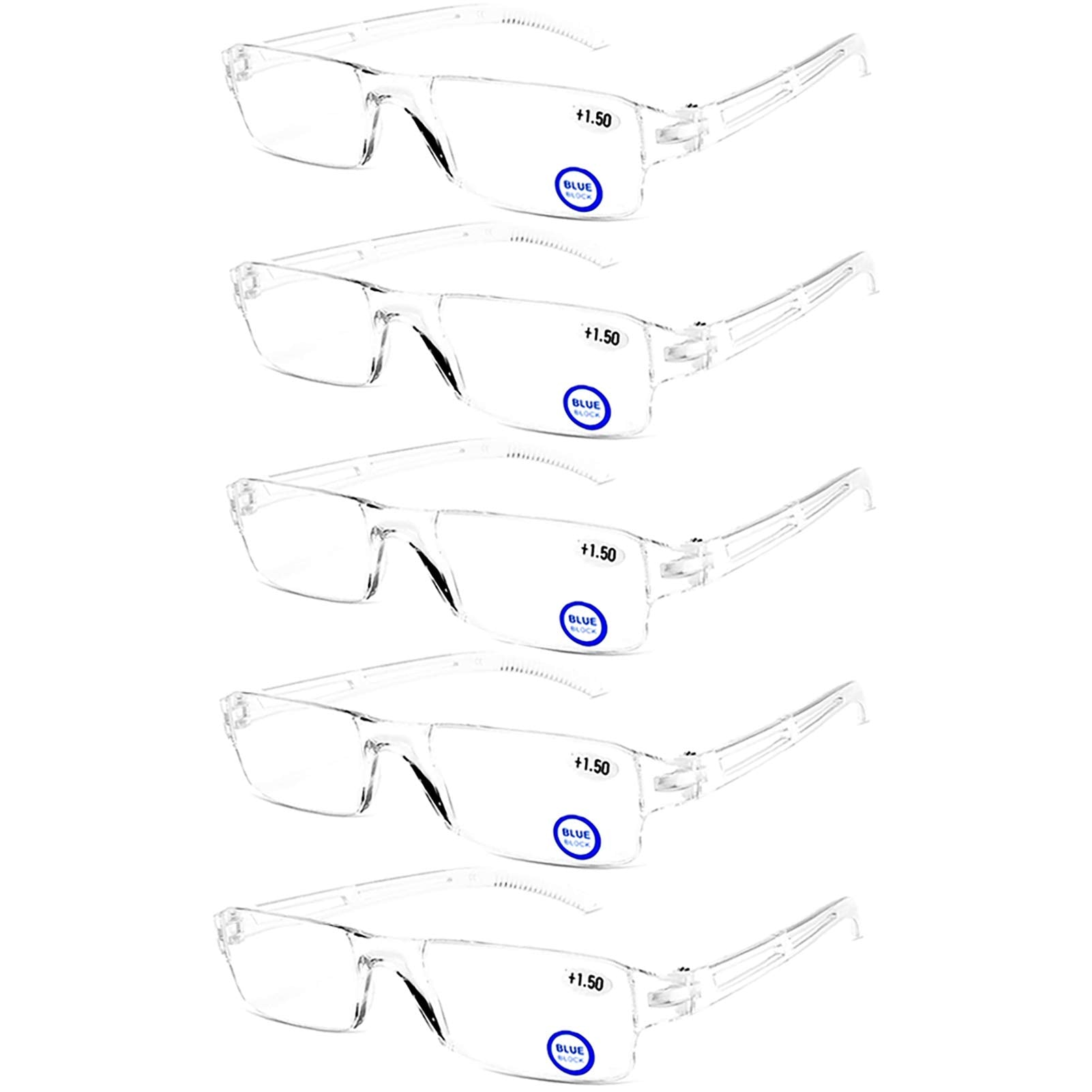 AQWANO Blue Light Blocking Computer Reading Glasses 5 Pack Clear Frame Rimless Readers Anti Glare Filter Lightweight for Women Men, 2.5