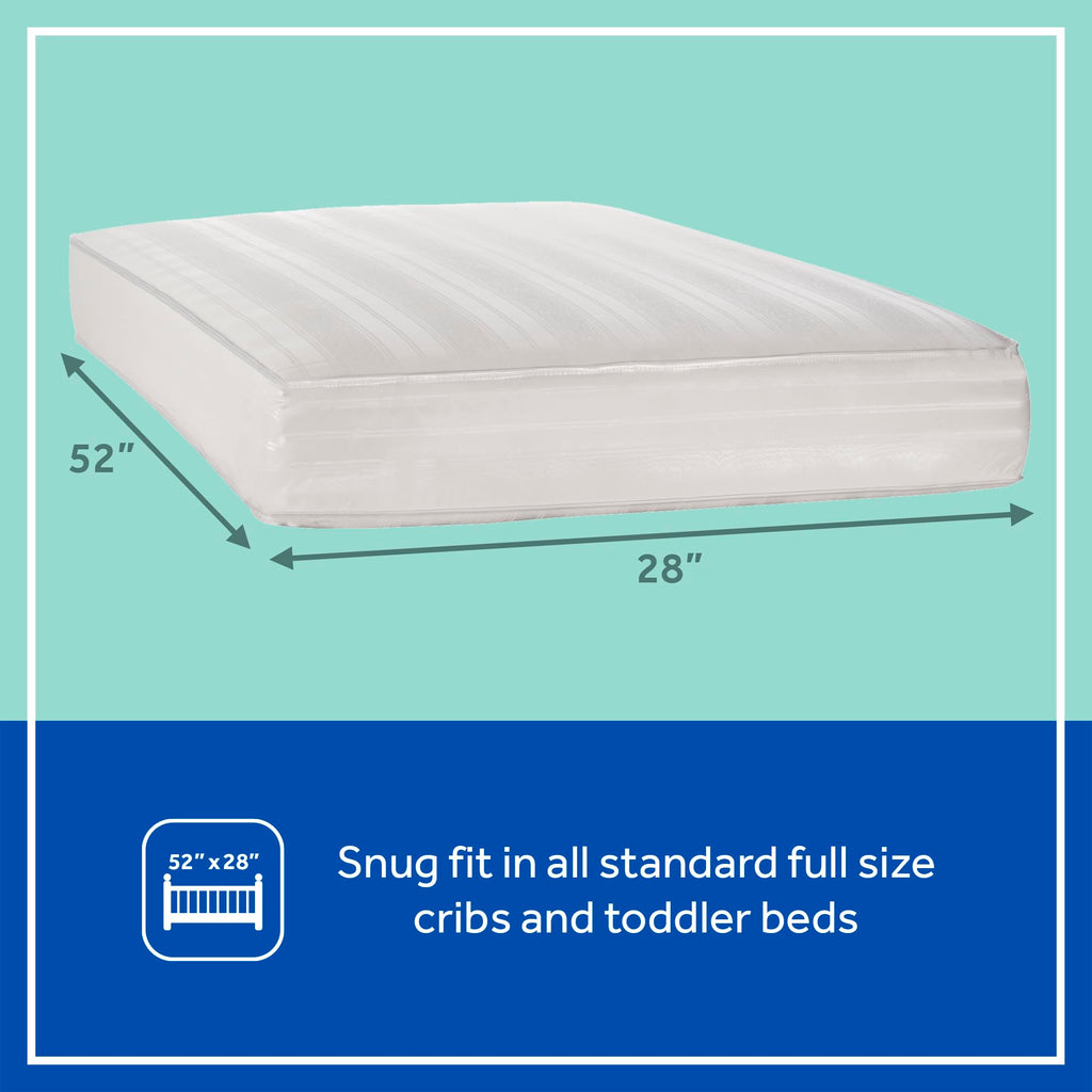 Sealy Baby Perfect Rest Waterproof Crib Mattress plus Toddler Bed Fit, Premium 150 Extra Firm Coils, Non Toxic, Airy Cushioning, GREENGUARD Gold Certified, Safety & Quality Tested, Made in USA, 52X28"