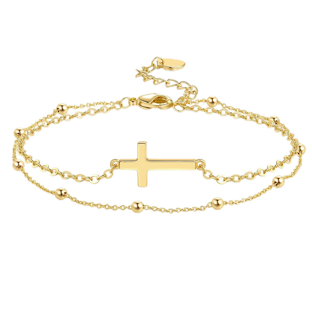 KHFGDS 14K Gold Cross Bracelet for Women Gold Bead Chain for Women