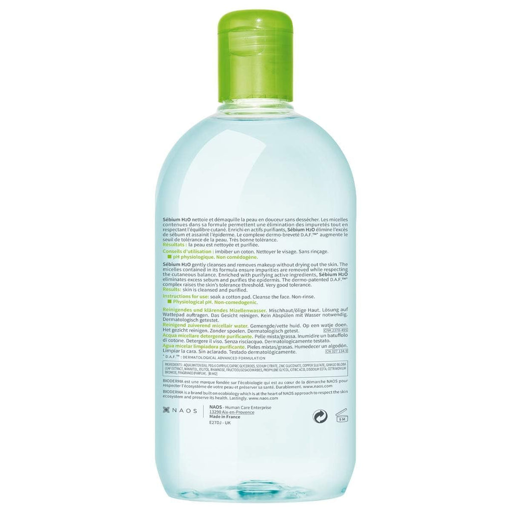 Bioderma - Sébium H2O - Micellar Water - Cleansing and Make-Up Removing - for Combination to Oily Skin