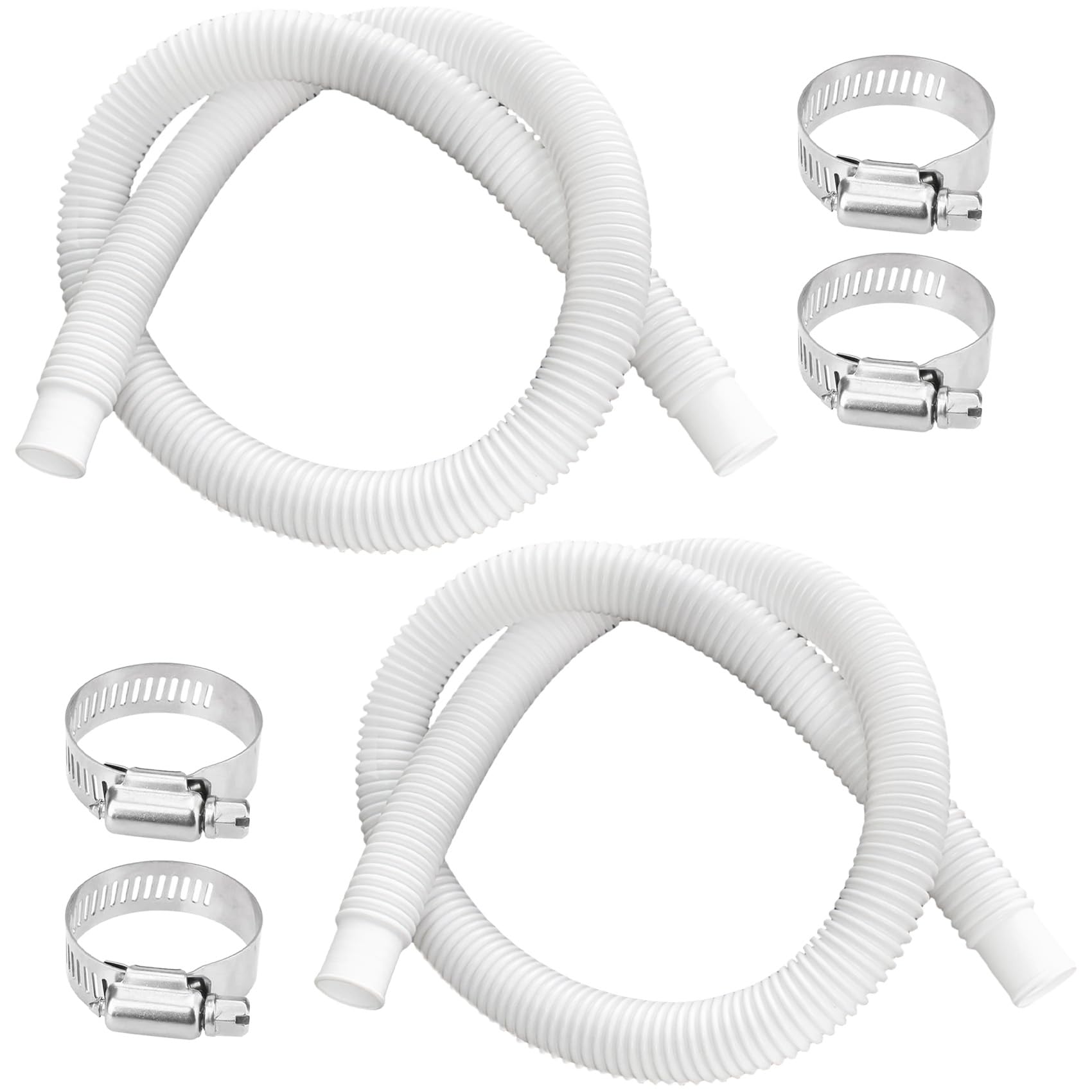 2 Pack 1-1/4 Inch x 3ft Foot Long White Above Ground Pool Flex Connection Hose with 2 Metal Clamps for Pump 330 GPH, 530 GPH, and 1,000 GPH Compatible with Intex Coleman Summer Waves Pool Skimmer