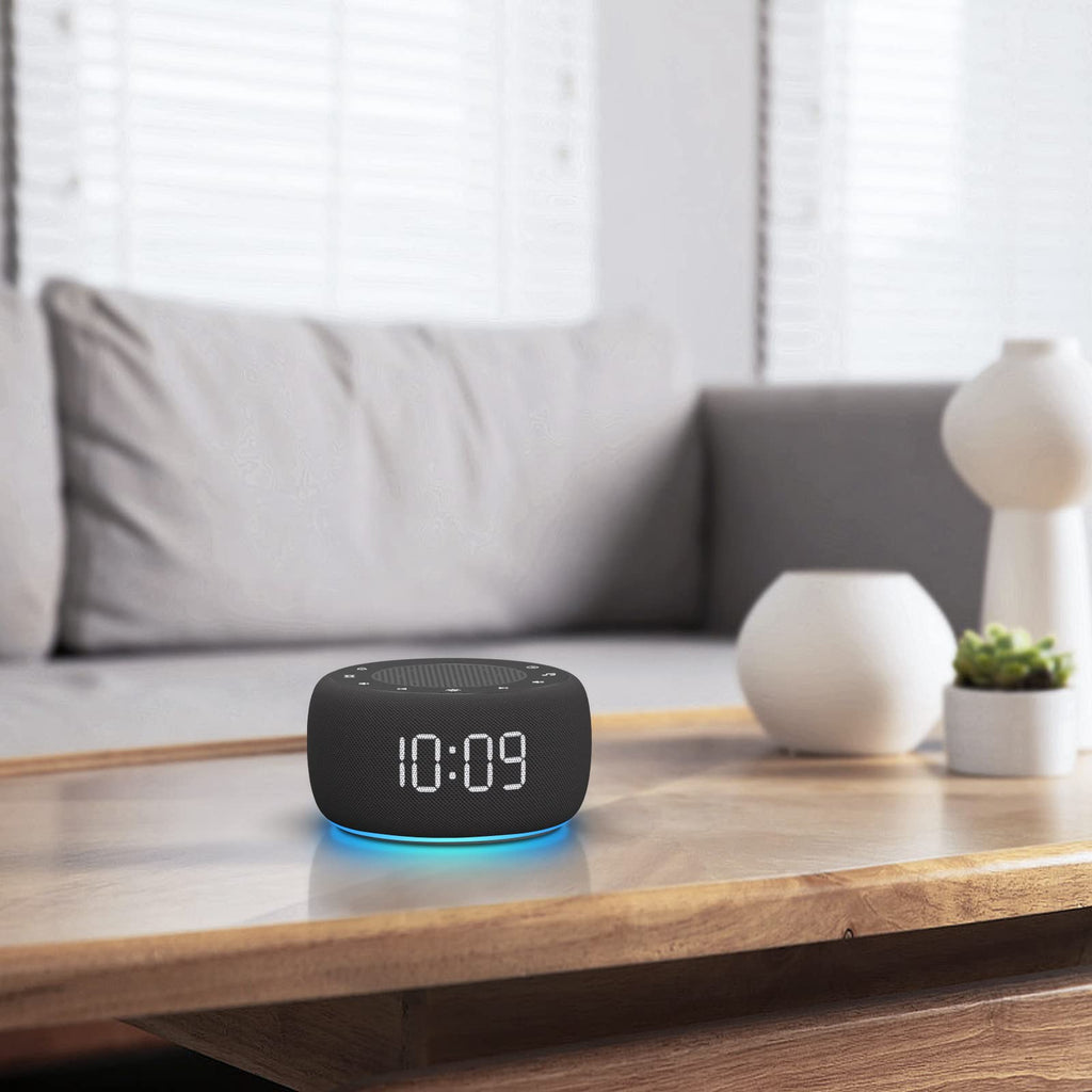 Buffbee Sound Machine & Alarm Clock 2-in-1, 0-100% Clock Face Brightness, Bottom Colored Light, Sleep Timer, Precise 30-Level Volume Control White Noise Machine - Twilight