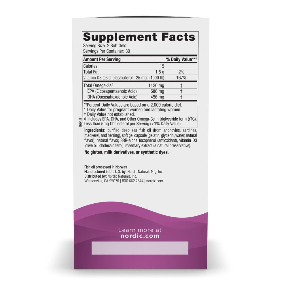 Nordic Naturals Postnatal Omega-3, Lemon - 60 Soft Gels - 1120 Total Omega-3 + 1000 IU Vitamin D3 - Formulated for New Moms; Supports Optimal Wellness, Positive Mood, Healthy Metabolism - 30 Servings