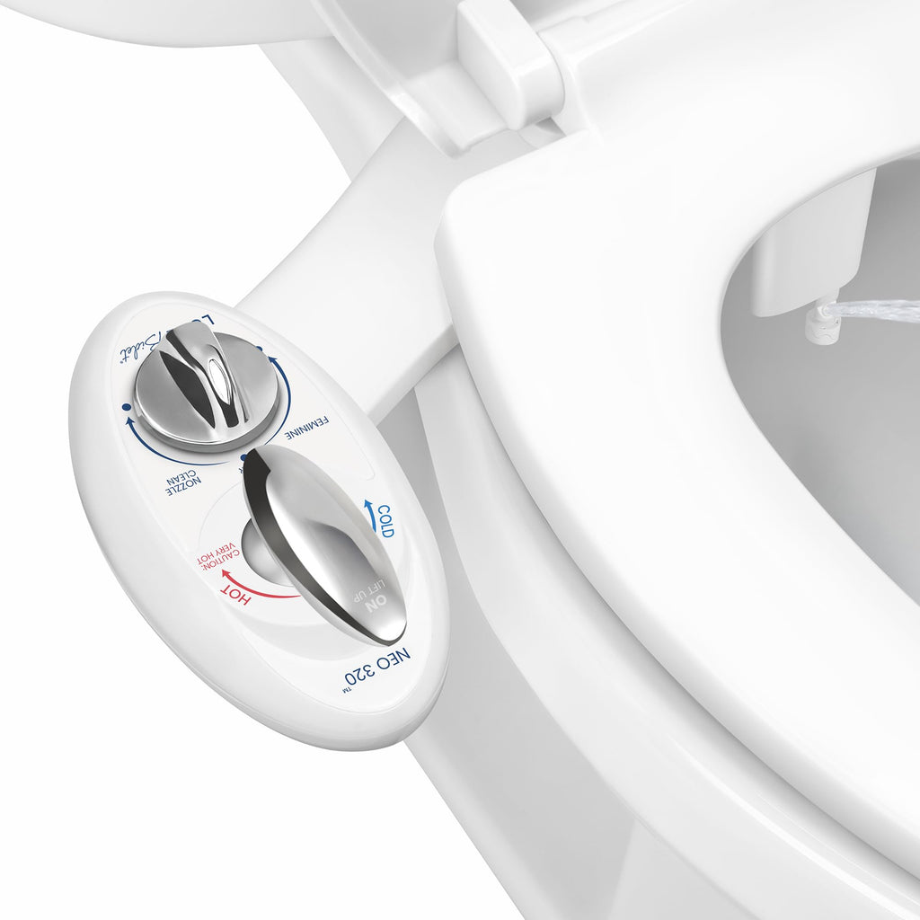 LUXE Bidet NEO 320 - Warm Water, Dual Nozzle, Self-Cleaning, Non-Electric Bidet Attachment for Toilet Seat, Adjustable Water Pressure, Rear & Feminine Wash (White)