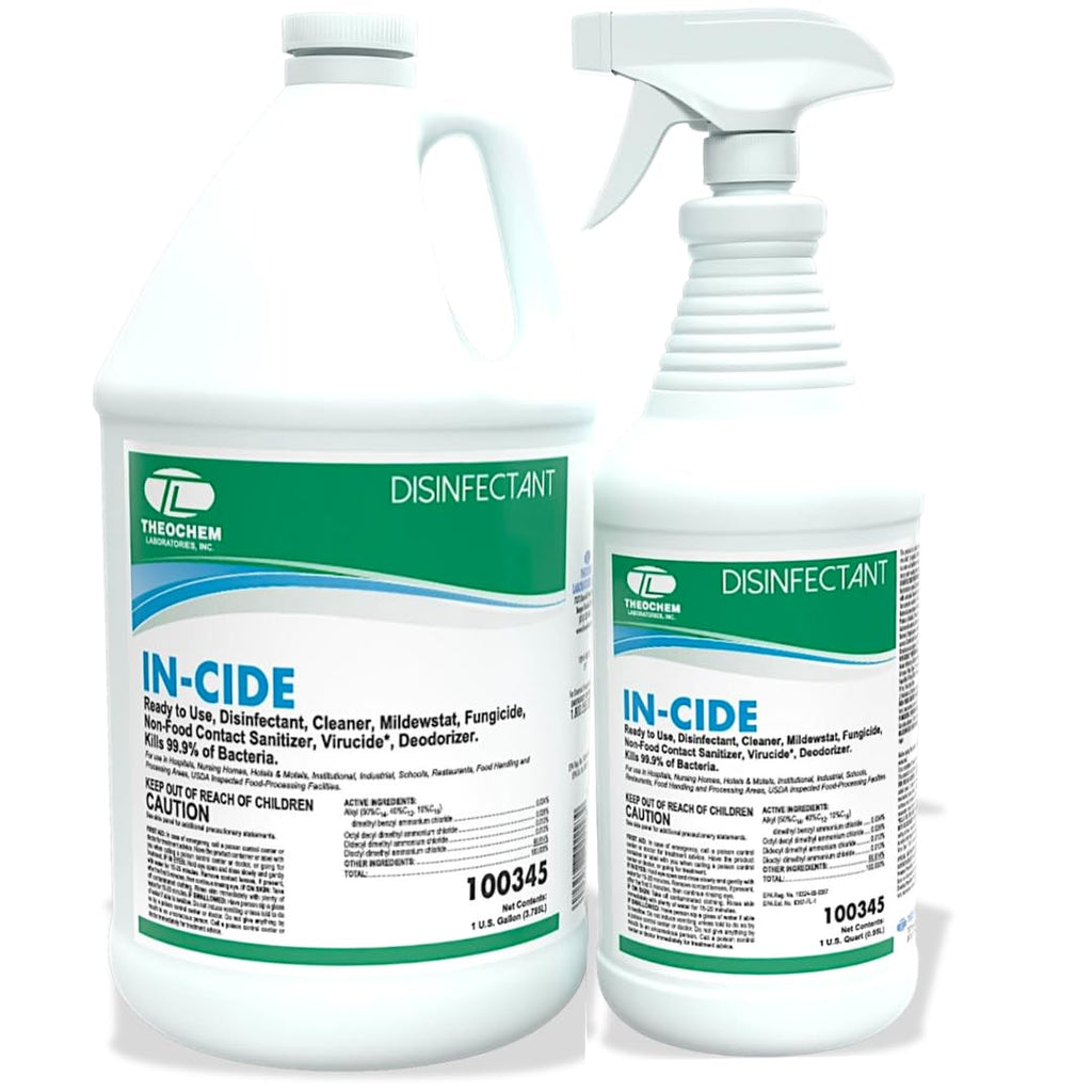 Theochem In-Cide Hospital Grade Disinfectant Spray - EPA Registered Cleaner Kills 99.9% MRSA, H1N1- Medical Grade for Home Office Clinic - Fresh Scent - 1 Gallon + 32oz Bundle