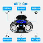 MEGATEK Portable CD Player Boombox with Bluetooth & FM Radio – Black