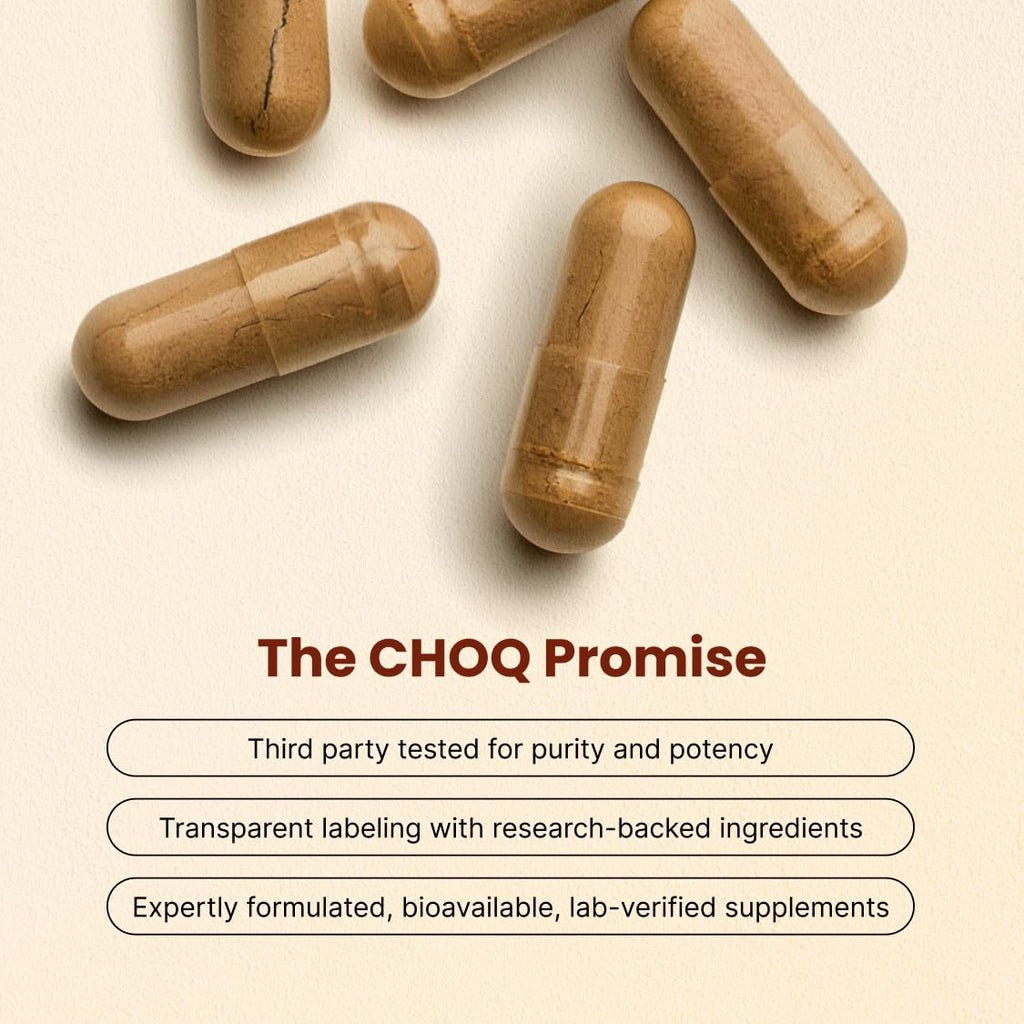 CHOQ® Shilajit - Over 50% Fulvic Acid, 500 mg Vegan Capsules, Energy, Brain, Focus, Collagen, Hormones, Mitochondrial Function, Urolithin A, Lab-Tested