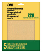 3M Sandpaper, 220 Grit, 5 Sheets, 9 x 11 in, Very Fine Aluminum Oxide