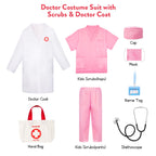 Meland Doctor Costume for Kids 3-10, Kids Dress Up Set with Lab Coat & Accessories for Role Play Halloween(Pink,5-6 Years)