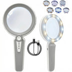 HUIBOER 45X Magnifying Glass with Light, 4.6 Inch 1200mAh USB Rechargeable, 6 Light Modes, Large Handheld Magnifier for Low Vision Seniors with Macular Degeneration, Reading, Jewelry, Coins - Grey