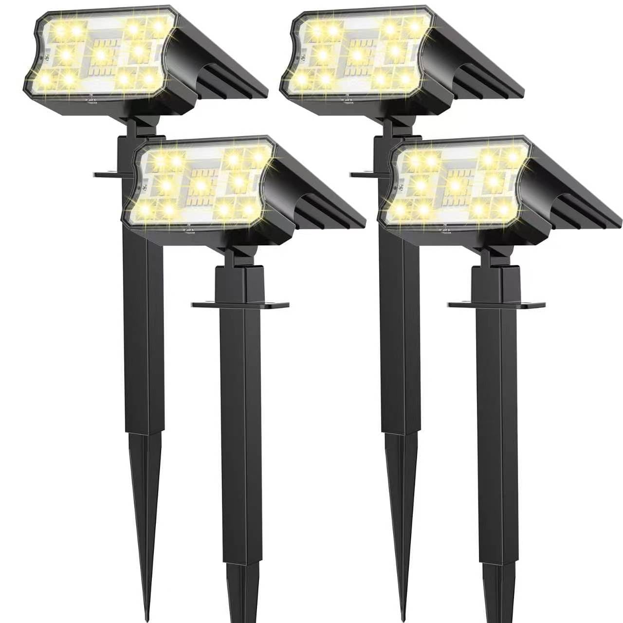HGGH Solar Lights Outdoor Waterproof IP67, 60 LED 3 Lighting Modes Solar Spot Lights Outdoor for Yard Garden Pathway Landscape, Auto On/Off, Function 2 in 1(Warm White, 4 Pack)