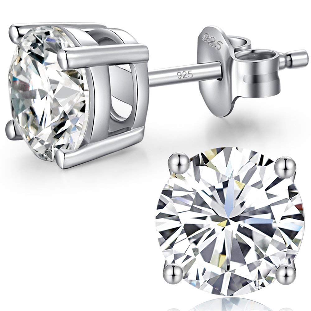Mens Earrings Stud Sterling Silver Men Earrings 7mm 925 Silver Cubic Zirconia CZ Studs Jiahanzb