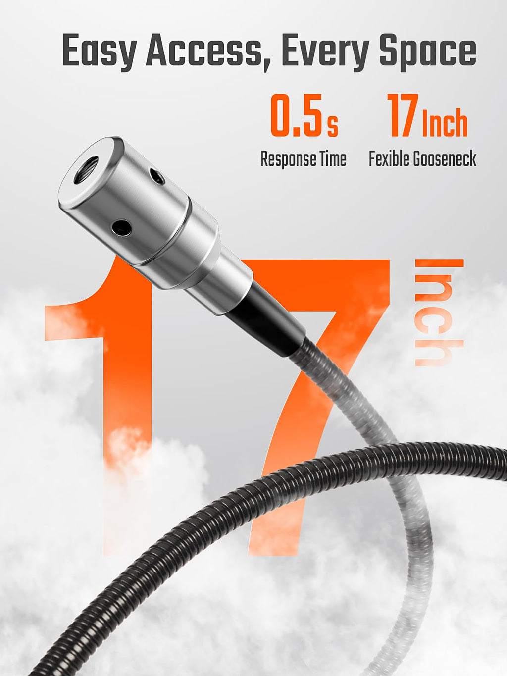 PT520A+ Rechargeable Gas Leak Detector, Natural Gas Detector with 17-inch Probe, Checking Combustible Leaks Like Propane, Methane, Butane for Home, HVAC and RV - Orange