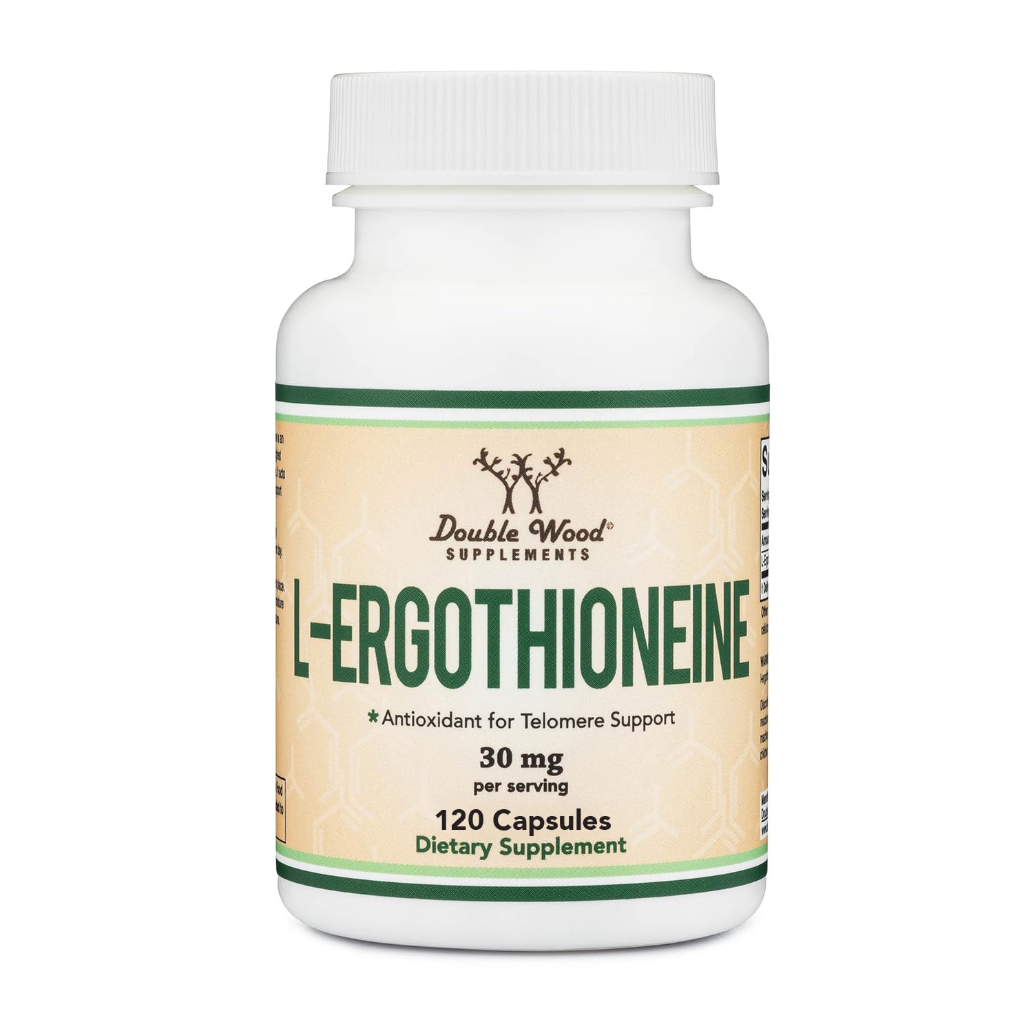 Ergothioneine Supplement (EGT) 30mg of Pure, Plant-Based L-Ergothioneine Per Capsule, 120 Count Non-GMO, Gluten Free, Vegan Safe by Double Wood