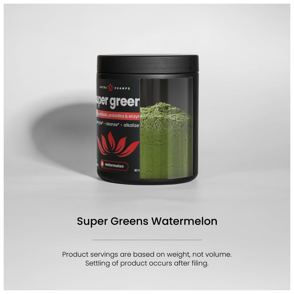 NutraChamps Super Greens Powder Premium Superfood | 20+ Organic Green Veggie Whole Foods | Alfalfa, Spirulina, Chlorella & More | Antioxidant, Digestive Enzyme & Probiotic Blends | Watermelon