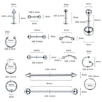 Xpircn 150PCS Mixed Piercing Stainless Steel Nose Horseshoe Lip Tongue Eyebrow Tragus Septum Clicker Body Piercing Navel Belly Ring Nipple Industrial Barbells 14G 16G 20G