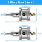 TCT Hole Saw Set, 2-Pack of 1-1/2" (38mm) Heavy Duty Tungsten Carbide Tipped Hole Cutters for Stainless Steel Mild Steel Copper Iron Brass Plastic and More, with Titanium-Plated Pilot Drill Bits