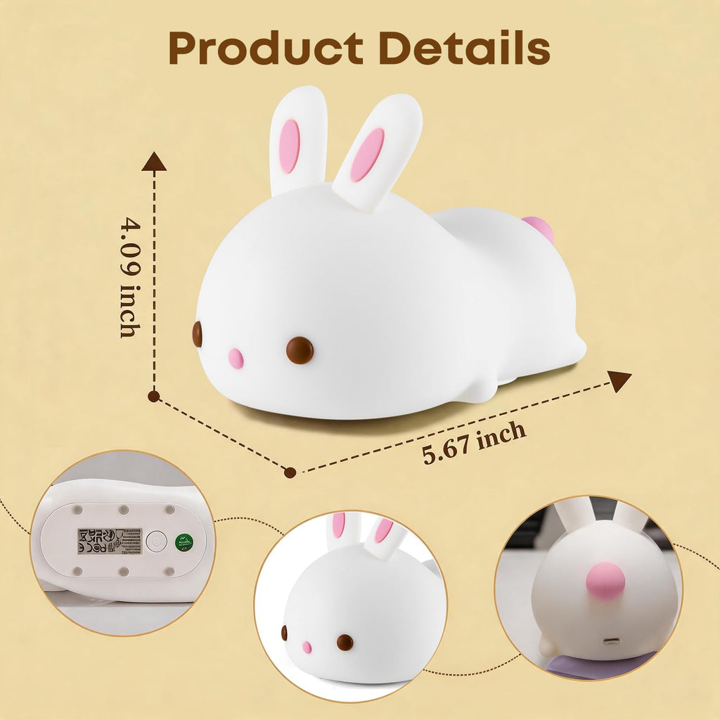 Kawaii Bunny Toys for Girls Gifts, 16-Color Silicone Night Light Cute Lamp