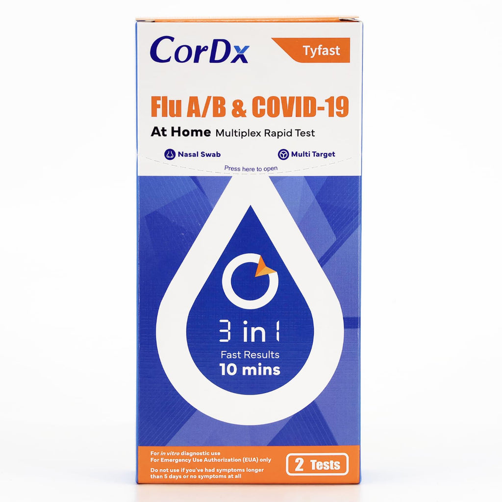 CorDx Flu A/B & COVID-19, At Home 3-in-1 Rapid Test Kit, 2 Tests