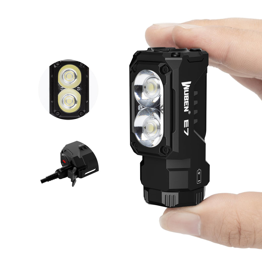 WUBEN E7 1800 Lumen Rechargeable Mini Flashlight with Magnet - Super Bright 6 Modes EDC Flashlight, Typ-C Rechargeable LED; IP68 Pocket Flashlight for Headlamp Use, Rescue, Camping