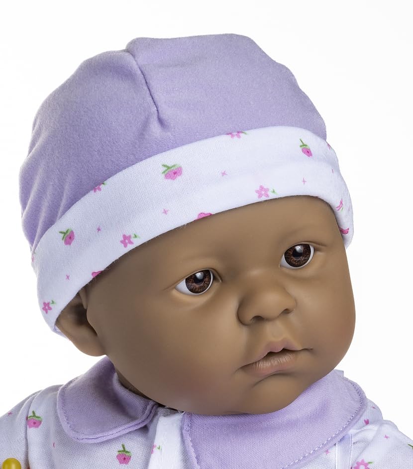JC Toys - La Baby - Hispanic 20-inch Large Soft Body Baby Doll - Washable - Removable Purple Outfit with Hat and Pacifier - For Children 2 Years and up