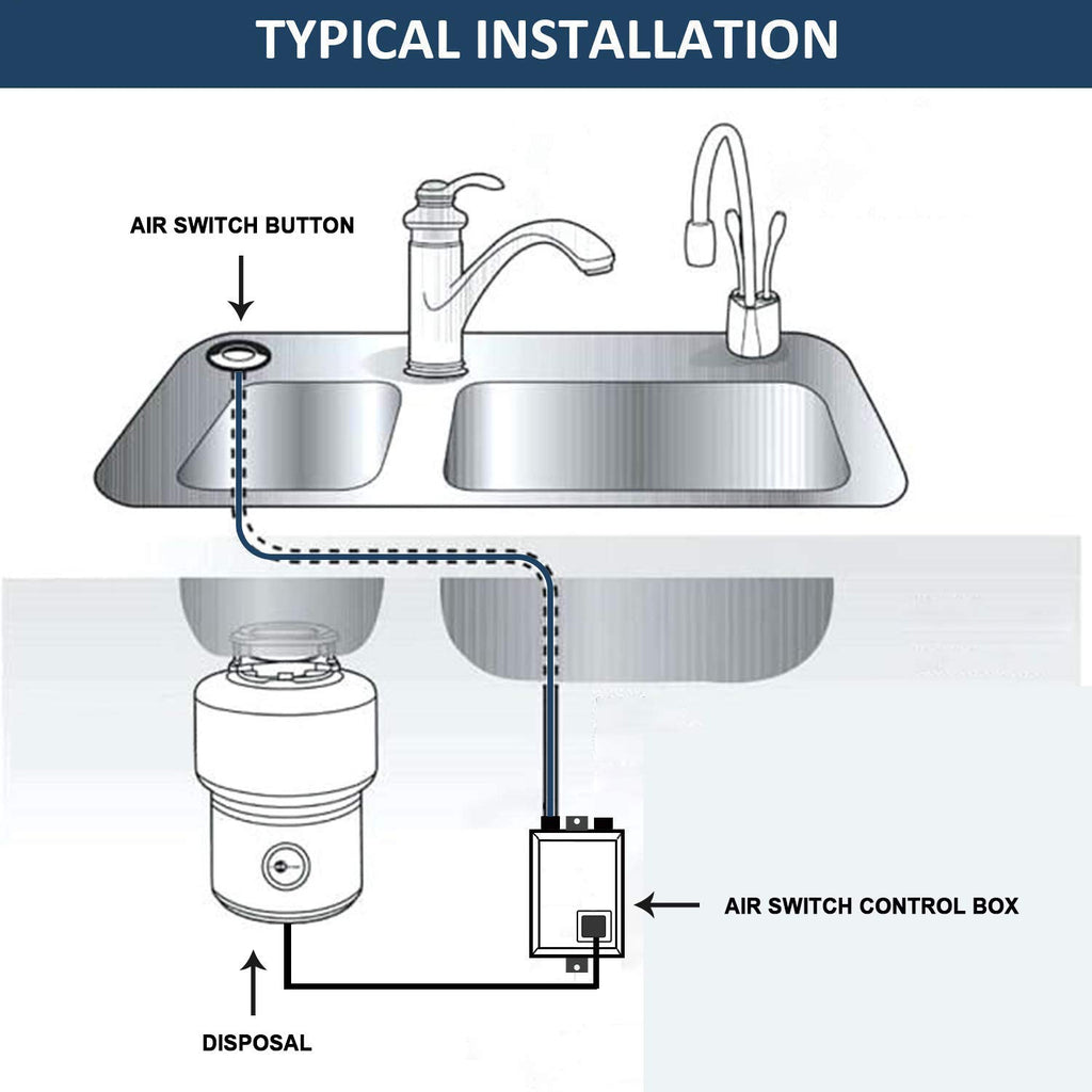 Garbage Disposal Air Switch Kit Single Outlet Sink Top Waste Disposal Long Stainless Steel Brushed Gold On/Off Air Button Food and Waste Disposals Part by Etoolcity