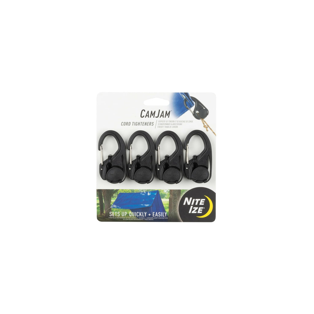 Nite Ize CamJam Cord Tightener - Adjustable Rope System for Camping & Hiking Gear - Carabiner Clip & Cam-Locking Mechanism - Rotatable Cam Design - Lightweight & Durable - Cord Tightener 4-Pack
