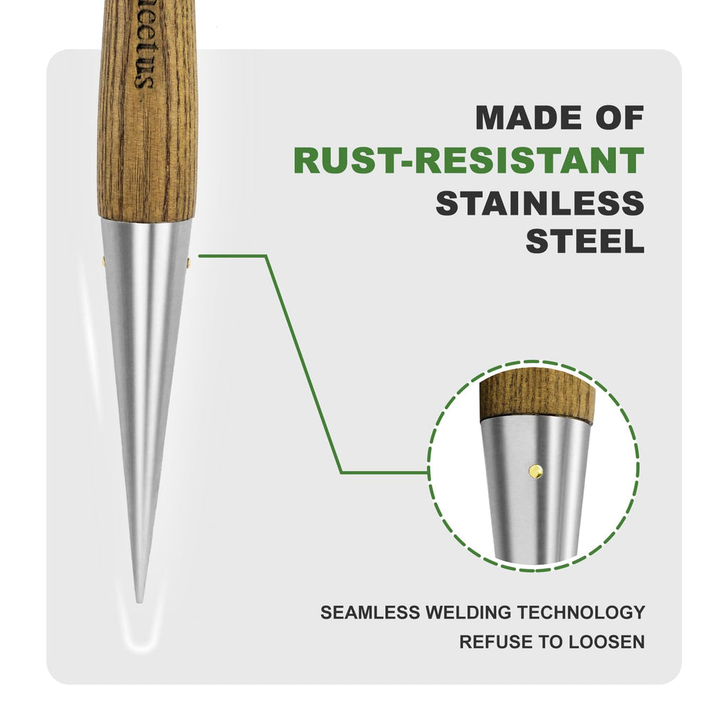 Haliaeetus Dibber Garden Tool, Stamped Stainless Steel Tip Seed Dibber