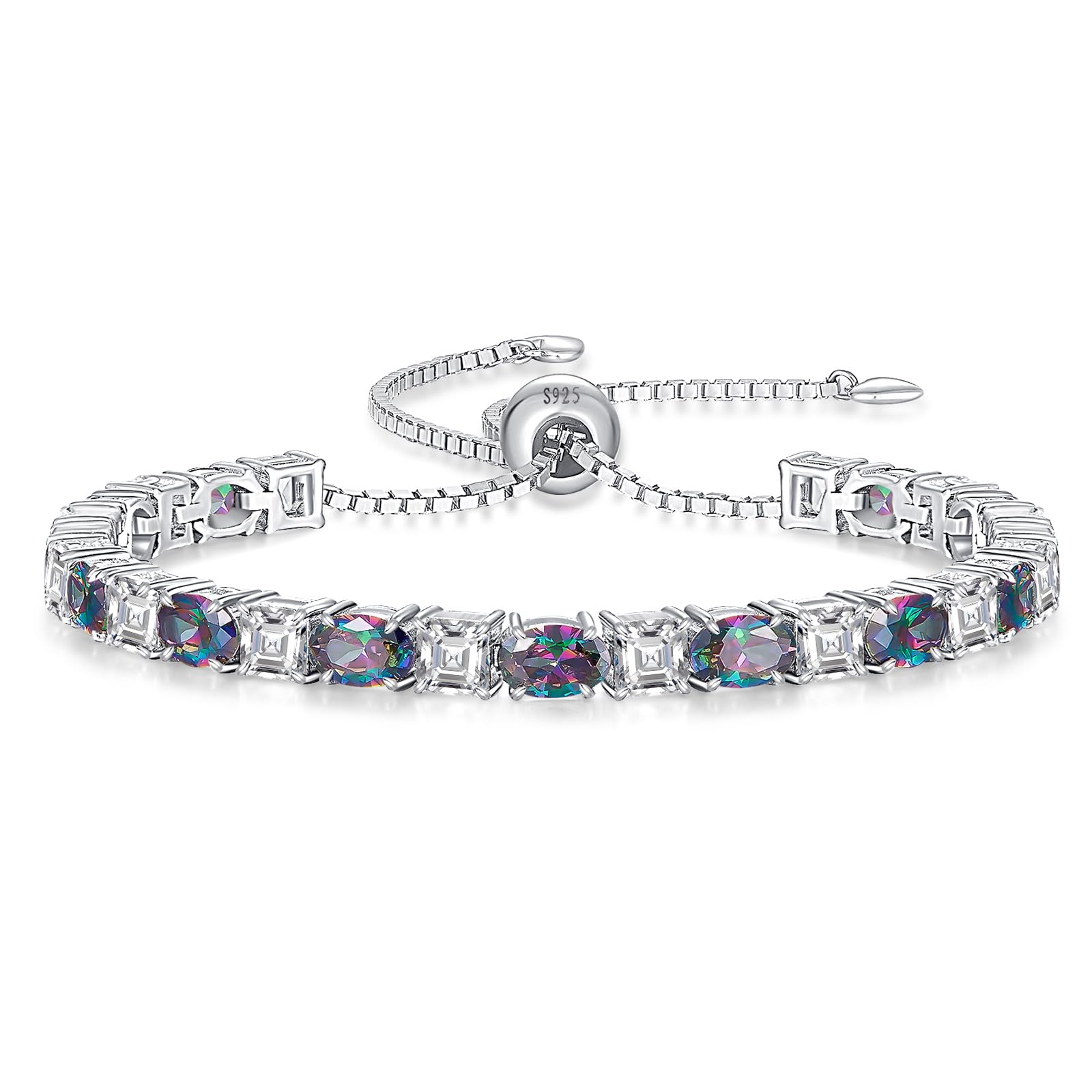 ETERMBOL Birthstone Tennis Bracelets for Women Alexandrite Bracelets for Women White Gold Bracelets June Birthstone 925 Sterling Silver Adjustable Chain 6-9 Inchs Jewelry Anniversary Birthday Gifts for Women Mom Wife Her