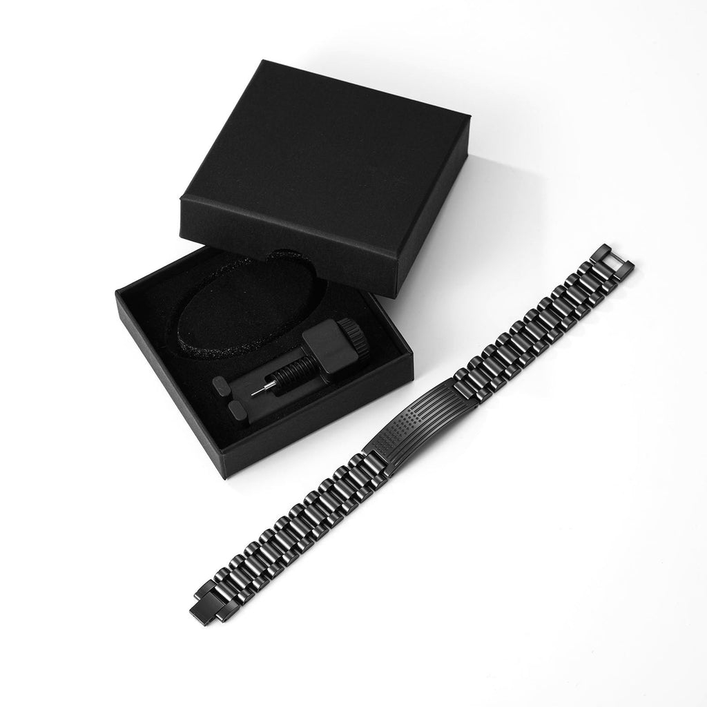 P.BLAKE Straps Watch Band Link Bracelet for Men, Stainless Steel Engraved American Flag Bible Verse Lord’s Prayer Christian Easter Anniversary Jewelry Gift for Dad Son Husband Boyfriend Him
