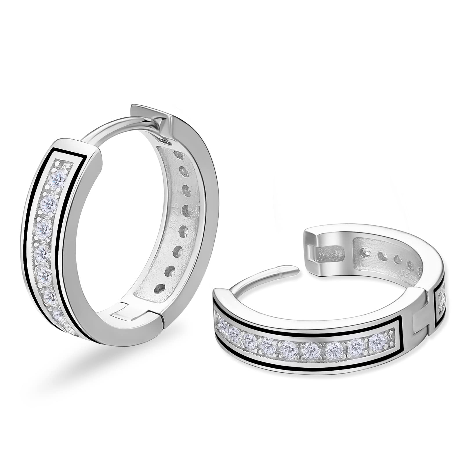 KRKC&CO Hoop Earrings Men, Sterling Silver, 14K/White Plated Hypoallergenic