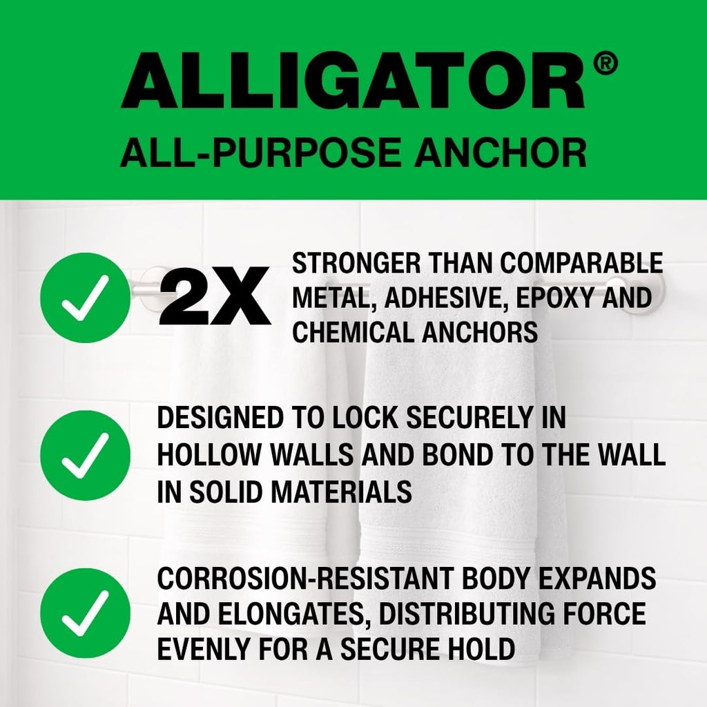 TOGGLER Alligator AF5 Flanged Polypropylene Anchors, Heavy Duty Wall Anchors for Concrete Brick Stone & Drywall Fits #4–#9 Screws, 3/16" Size, 75lb in 1/2" Drywall, (Pack of 200 Screws not Included)