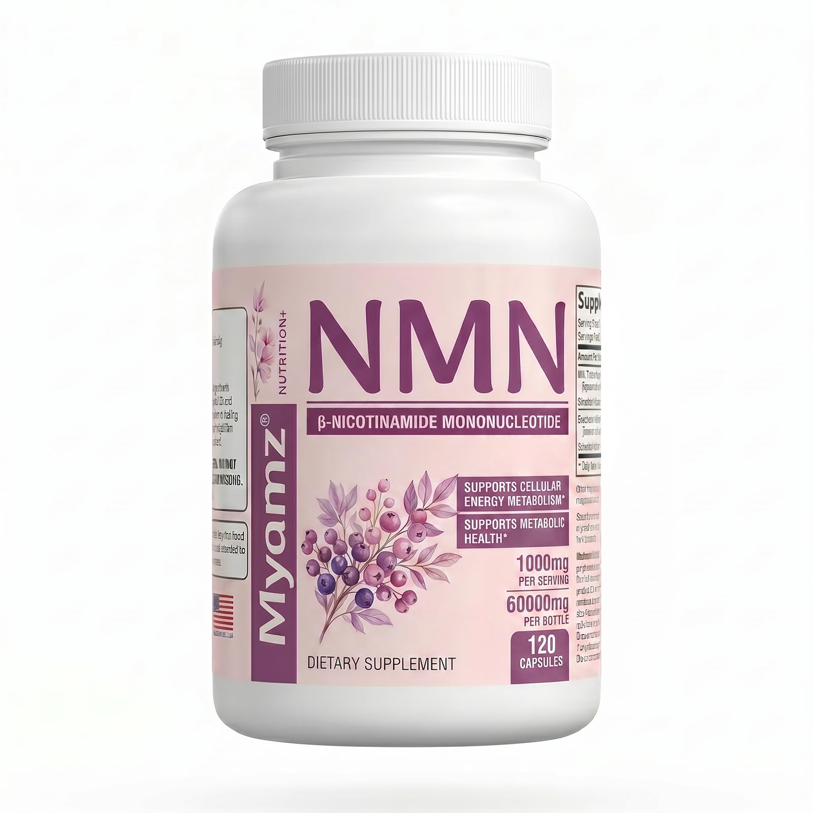 NMN Supplement 500mg Per Capsule, 120 Capsules, Non-GMO, Enhanced Absorption, Supports Daily Energy Metabolism & Skin Radiance, per Bottle is 60,000mg
