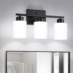 FonmYim Black Bathroom Light Fixtures, 3-Light Modern Vanity Light Over Mirror, Wall Sconces with Milky White Frosted Glass Shades, E26 Socket (Bulbs Not Included)