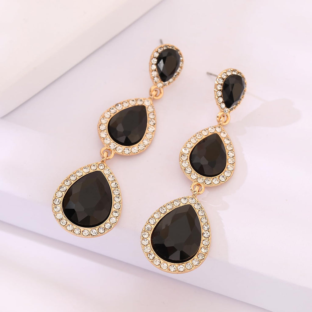 Black Earrings for Women, Vintage Rhinestone Teardrop Statement Earrings