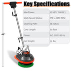 HHQ Commercial Floor Scrubber Machine, Heavy Duty Orbital Floor Cleaner, Multi-Functional Floor Buffer Polisher Machine- Deep Cleaning Tile and Grout, Hardwood Floors and Carpets with Ease, Orb-5