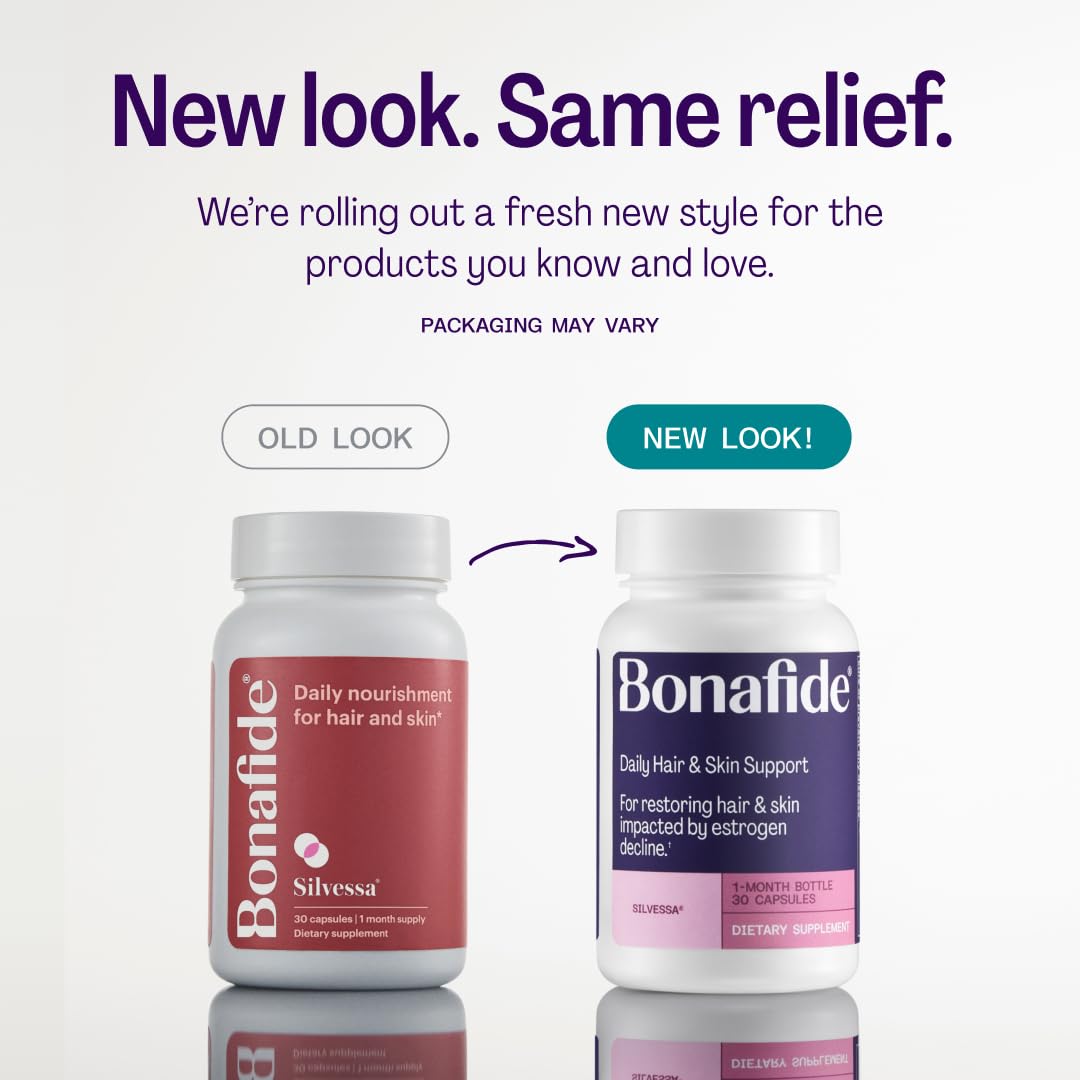 Bonafide Silvessa Hair & Skin Support Capsules – Hormone-Free, Drug-Free Daily Nourishment for Hair & Skin During Menopause – 90 Day Supply (90 Capsules)