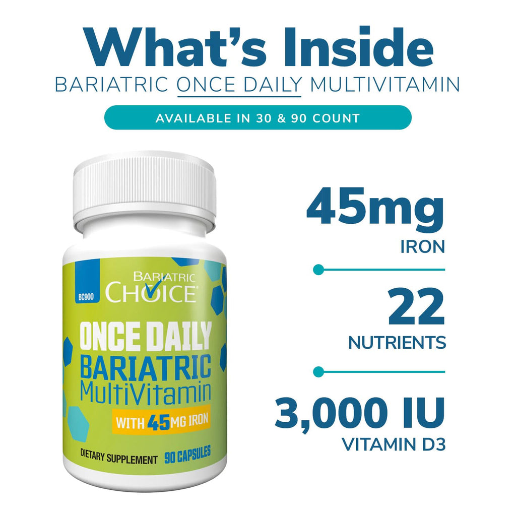Bariatric Choice Once-Daily Bariatric Multivitamin with 45 mg of Iron | Easy to Swallow Capsule | Vitamin for Bariatric Surgery Patients | 30 Count (1-Month Supply)