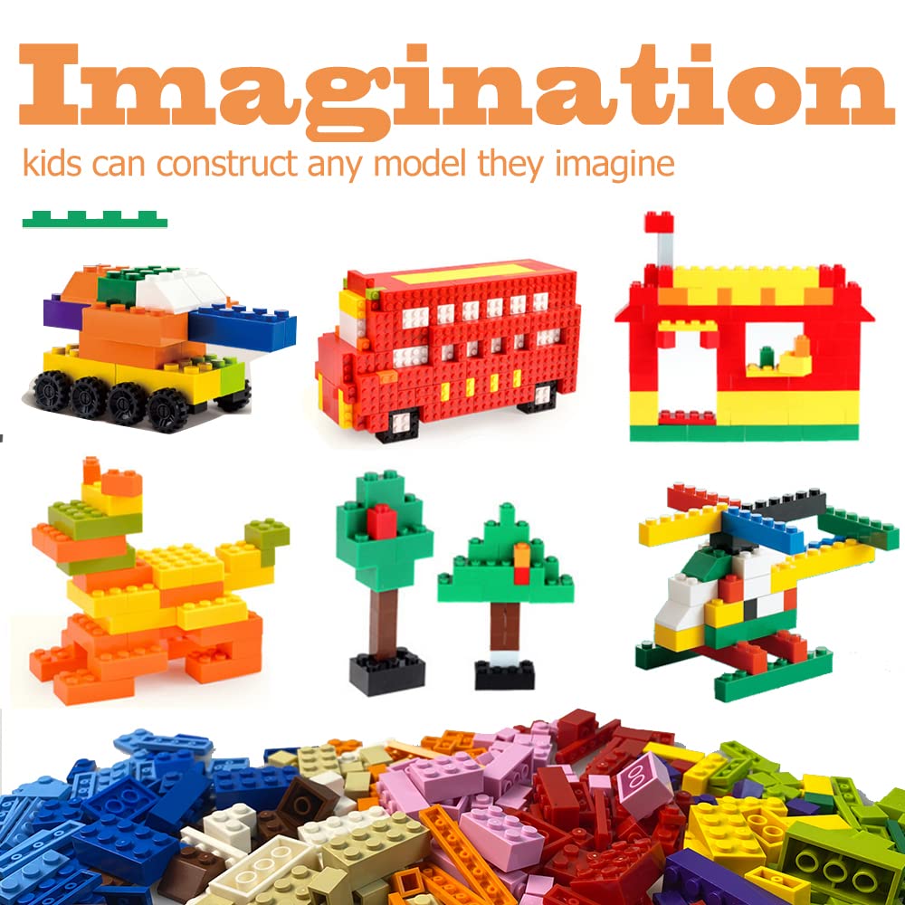 1100 Pieces Building Blocks, Compatible with All Major Brands, Classic Bulk Blocks, Includes Wheels, Door, Window, Street Lights