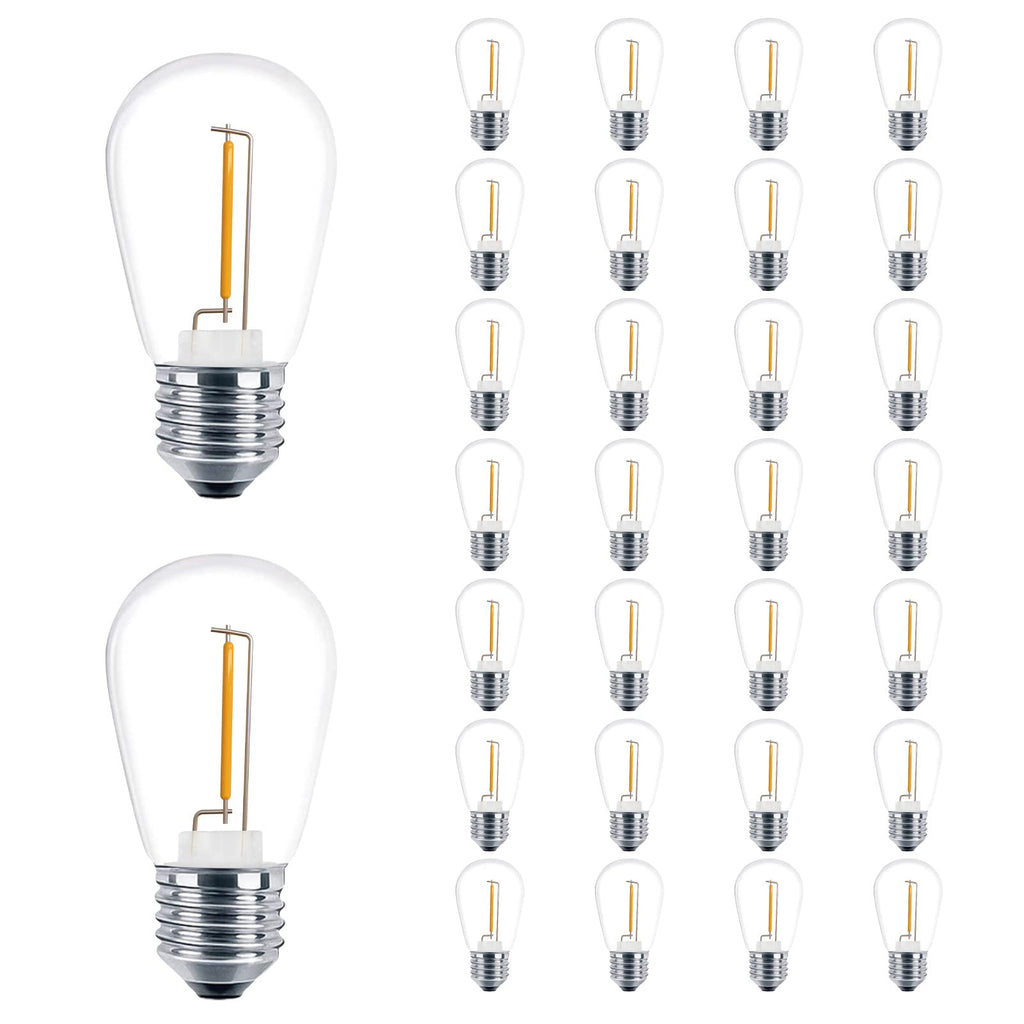 VISTERLITE 30 Pack S14 Edison Light Bulbs, Shatterproof LED Replacement Bulbs for String Lights, Patio Low Wattage LED Filament Clear Bulb, E26 Medium Base, Warm White 2200K, Non-Dimmable