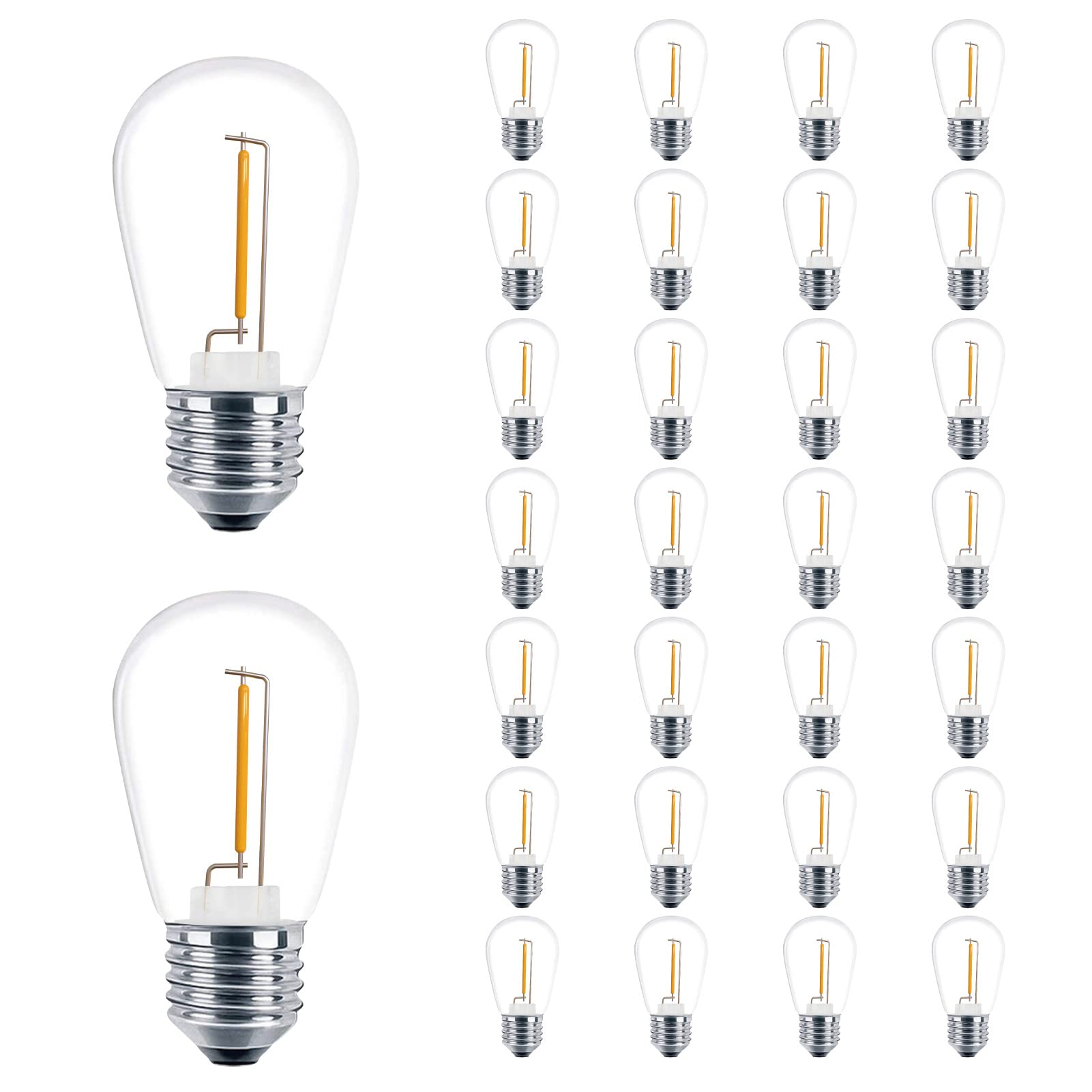 VISTERLITE 30 Pack S14 Edison Light Bulbs, Shatterproof LED Replacement Bulbs for String Lights, Patio Low Wattage LED Filament Clear Bulb, E26 Medium Base, Warm White 2200K, Non-Dimmable