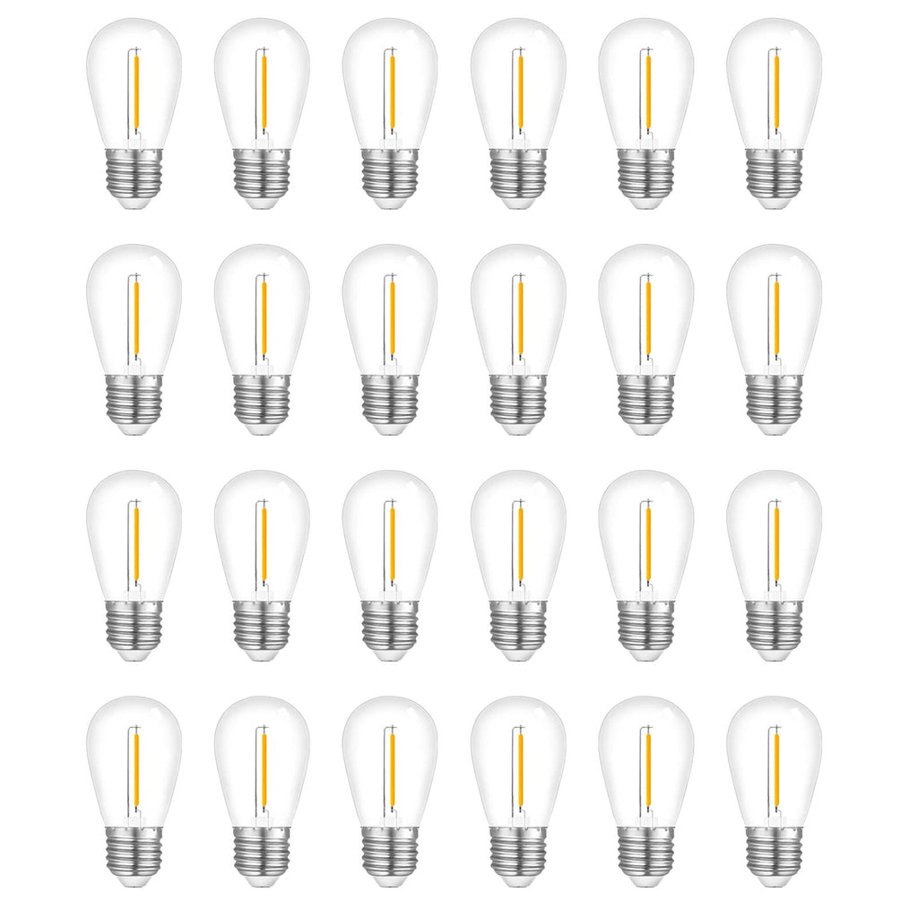 Visther LED 5000K Outdoor String Light Bulbs, Waterproof S14 Replacement Bulb, E26 Base, 1W 120V, Daylight, 24-Pack