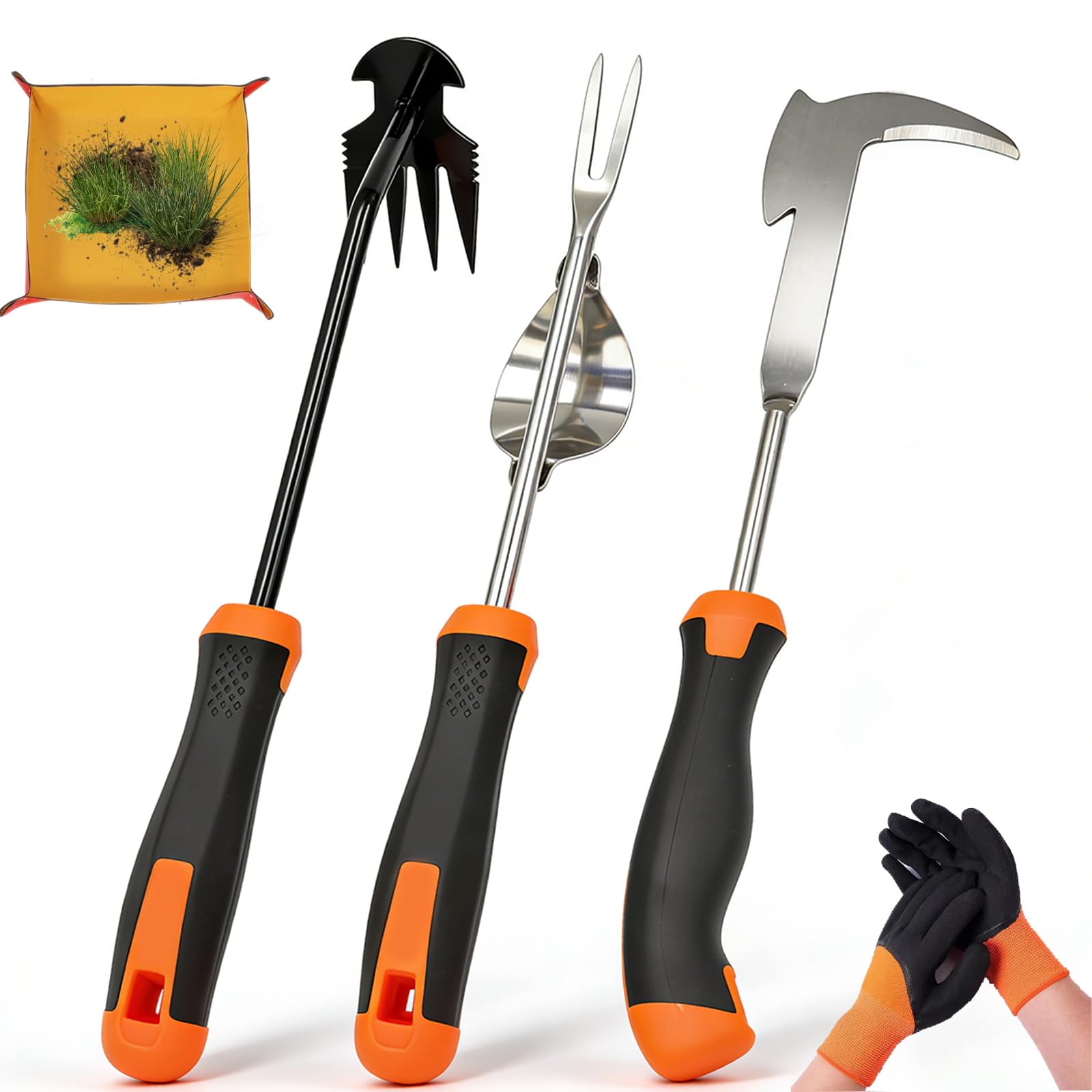 5 Pack Weed Puller Tool, Stainless Steel Manual Hand Weeding Tool Set for Weed Removal, V-Shaped Digger, Crack Weeder Tool, 4 Teeth Gardening Tools for Garden, Patio, Sidewalk, Driveway, Pavers, Lawn