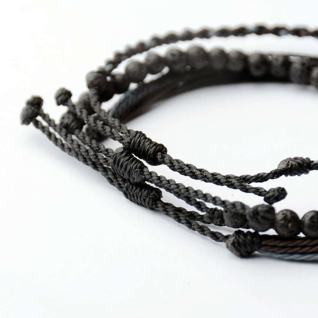 Mezcla Vida Handmade Natural Stone Beaded Healing Bracelet Gift for Men Adjustable Rope String Bracelet (Lava Rock, Adjustable)
