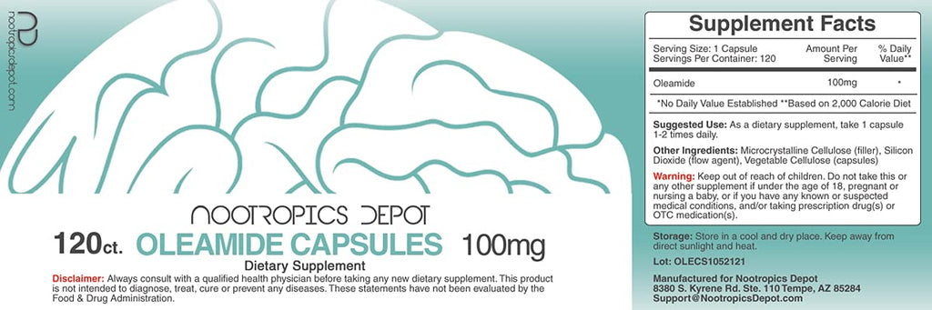 Nootropics Depot Oleamide Capsules | 100mg | 120 Count | Sleep Support Supplement | Supports Healthy Stress Levels + Promotes Relaxation