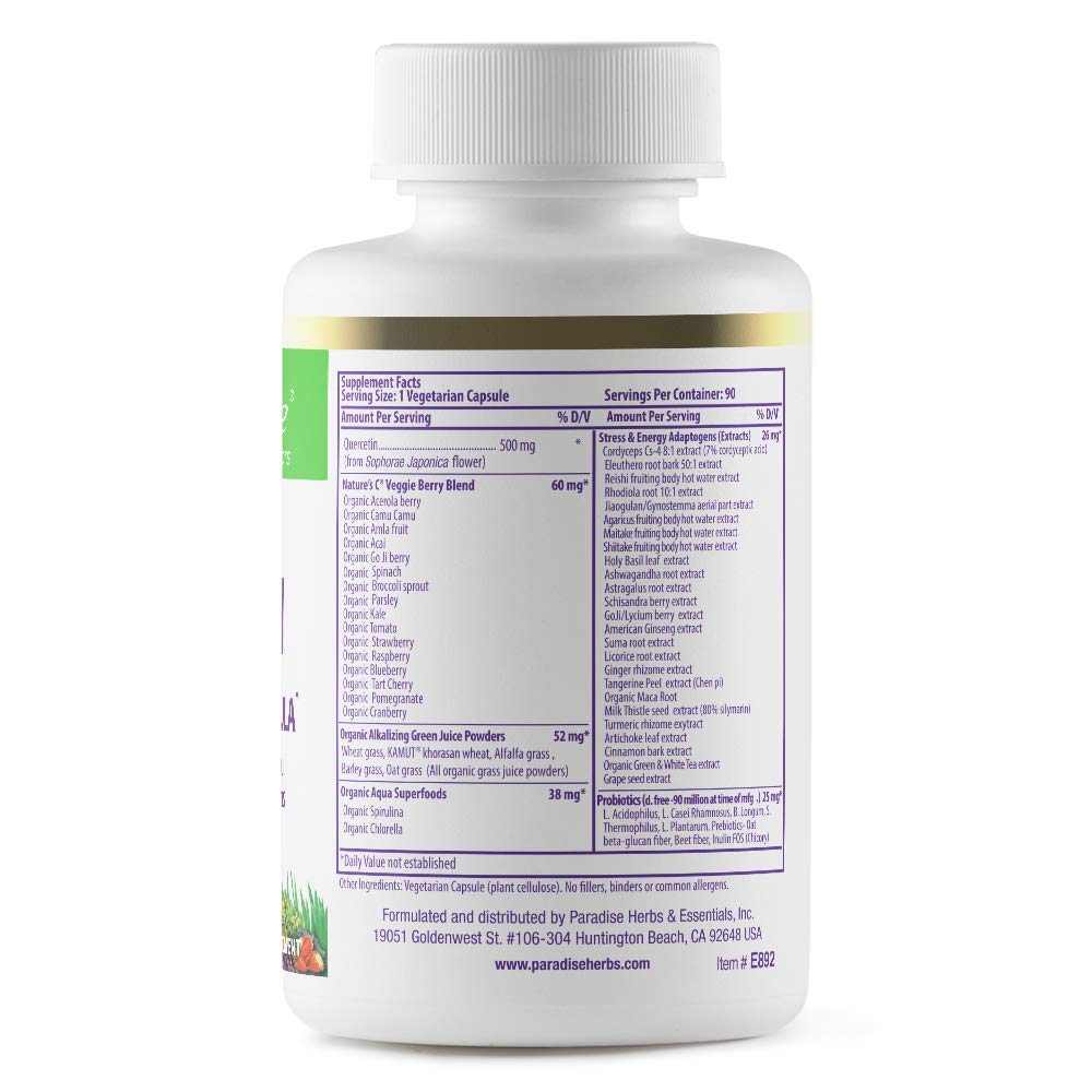 Paradise Herbs Earth's Blend Quercetin, for Immunity, Antioxidant Activity, Probiotics, Adaptogens, Vegan, Non GMO, Gluten Free, 90 Vegetarian Capsules