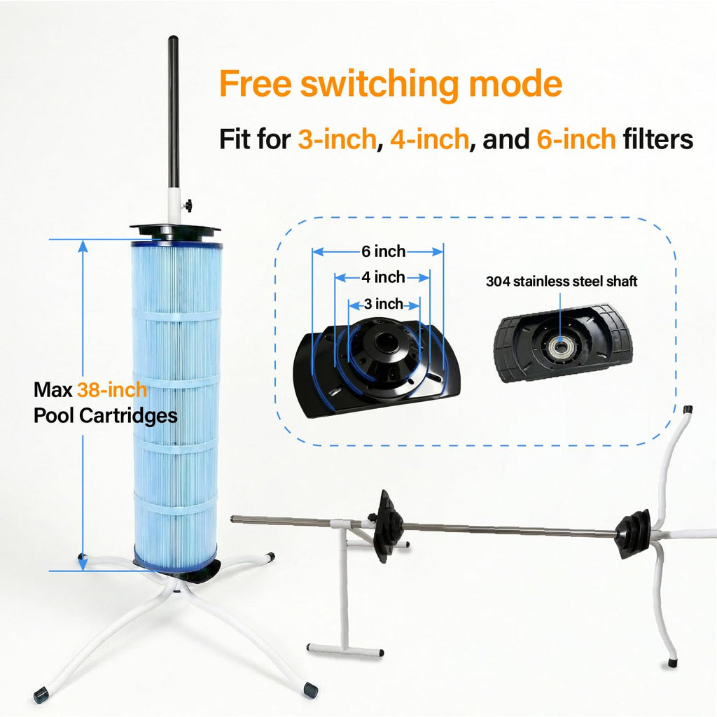 Ulinlo pouly 2-in-1 Pool Filter Cleaner Stand with Vertical & Horizontal Dual-Mode, Rotatable Cleaning Tool for 3", 4", 6" Cartridges